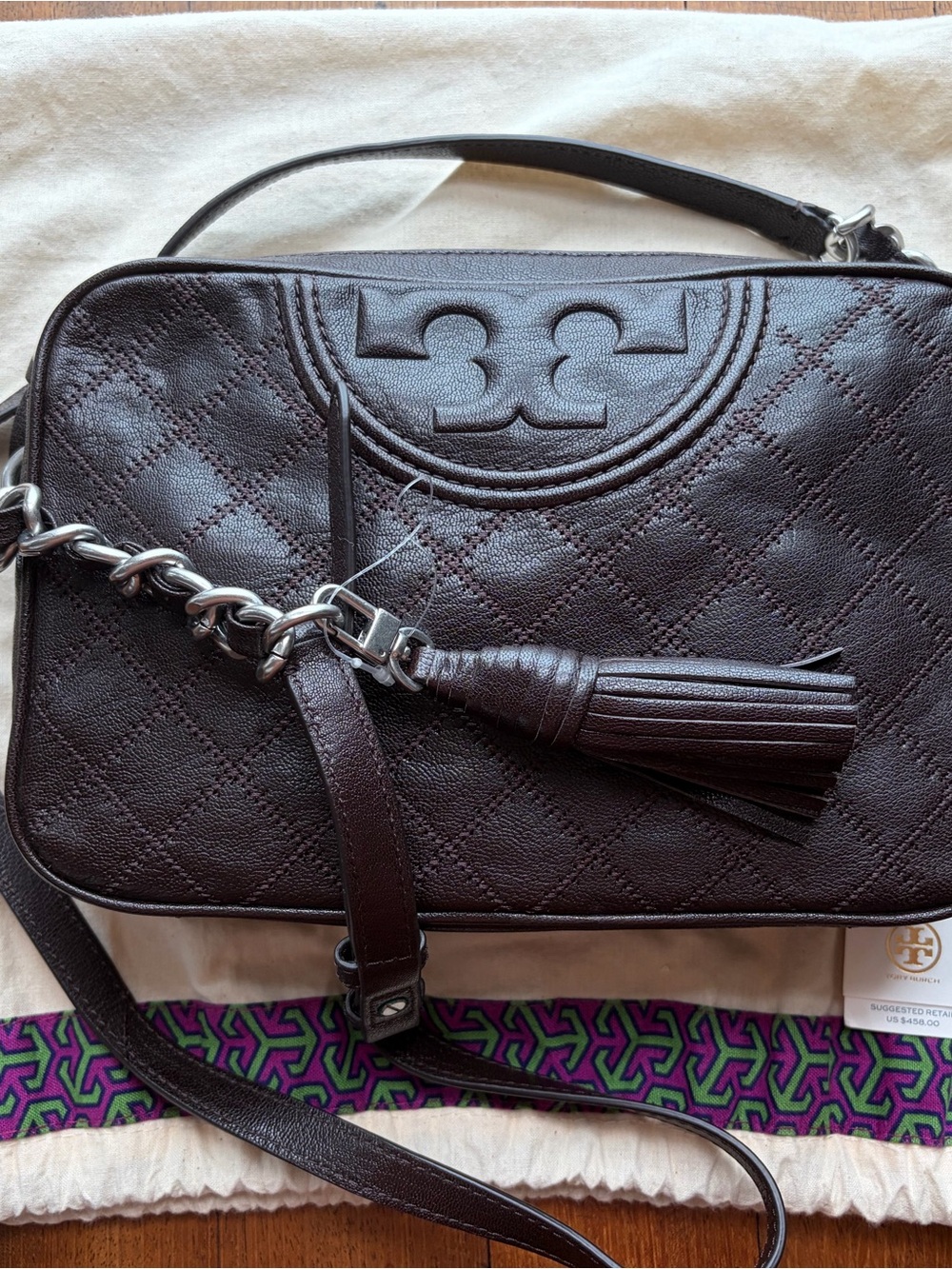Tory Burch Quilted Fleming Crossbody - Dark Brown